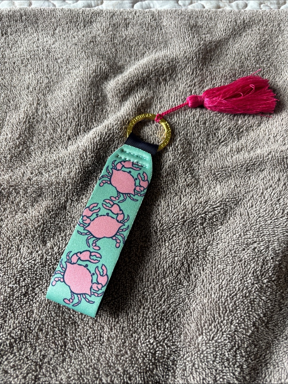Simply Southern Crab Print key chain - Pink and Mint